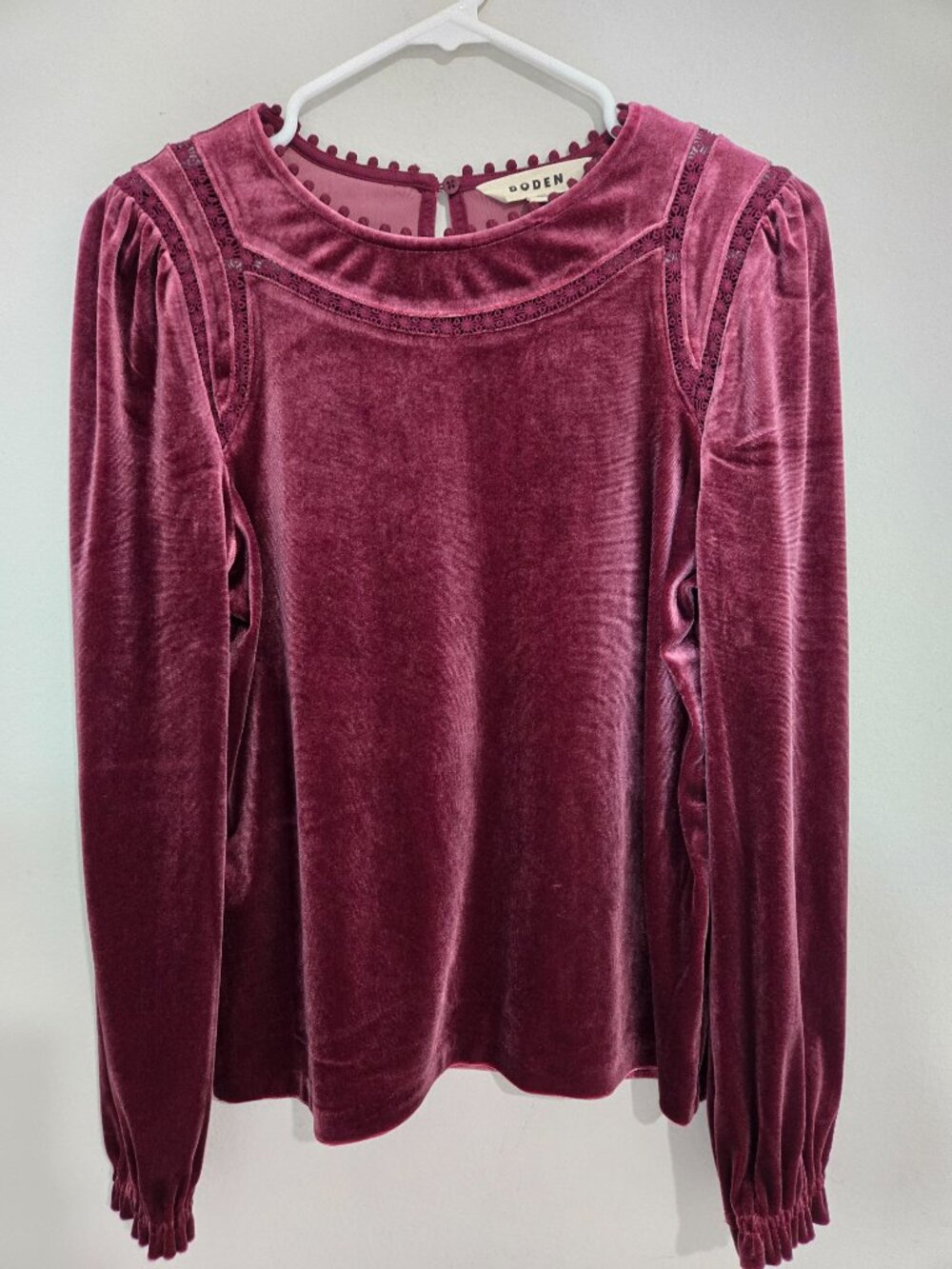 Boden Purple Mila Velvet Long Sleeve Top Purple/Plum size 6